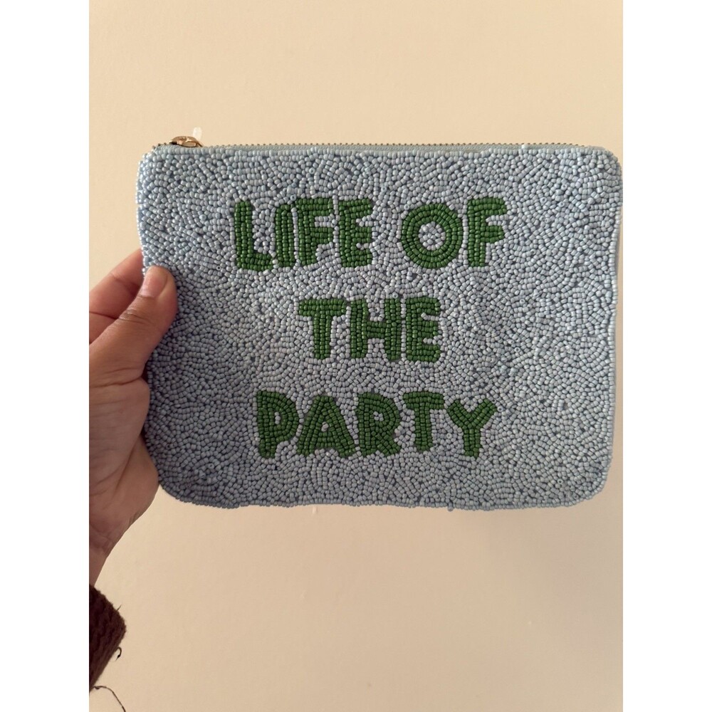 Kate Spade Life of the Party Beaded Pouch Clutch Light Blue Green K9142